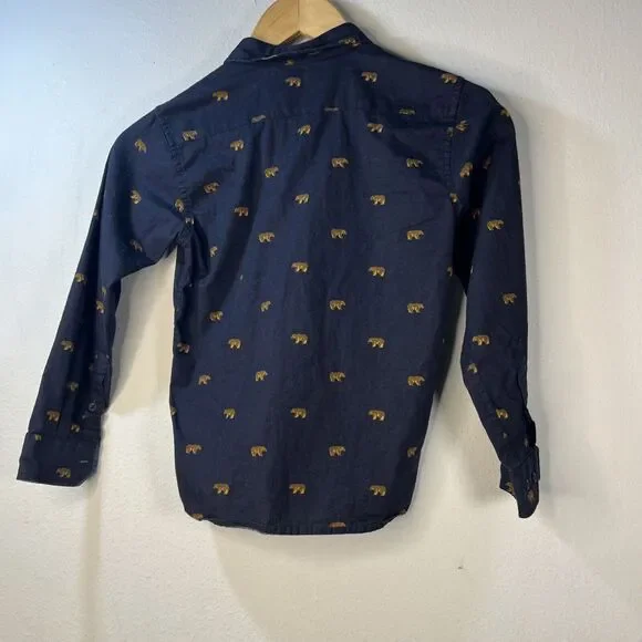 Nomad Little Boys long Sleeve Button Down Bear embroidered shirt Size 6 L - Picture 7 of 8